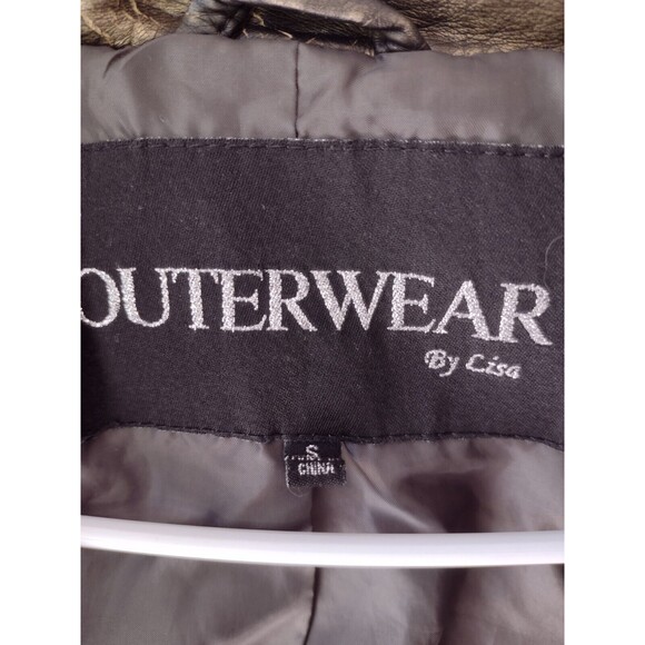 Outerwear by Lisa Jacket Gold Metallic W Black Distressed Finish Vegan Leather - Picture 3 of 14